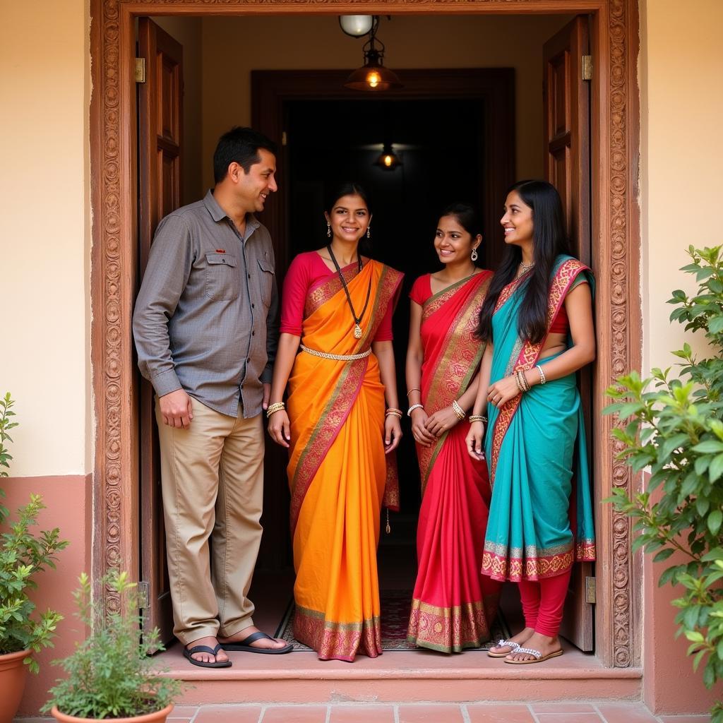 Family welcoming guests to their homestay in Valsad