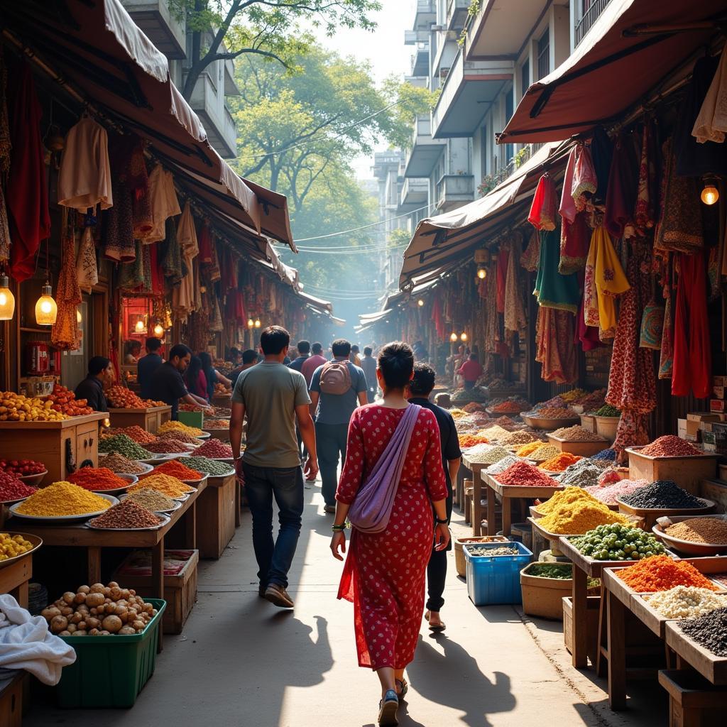 Exploring the vibrant local market in Vasant Kunj