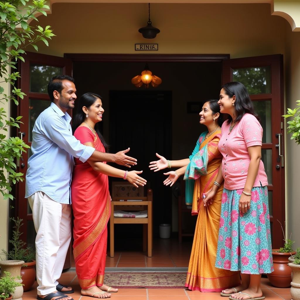 Family welcoming guests at a traditional Virajpet homestay