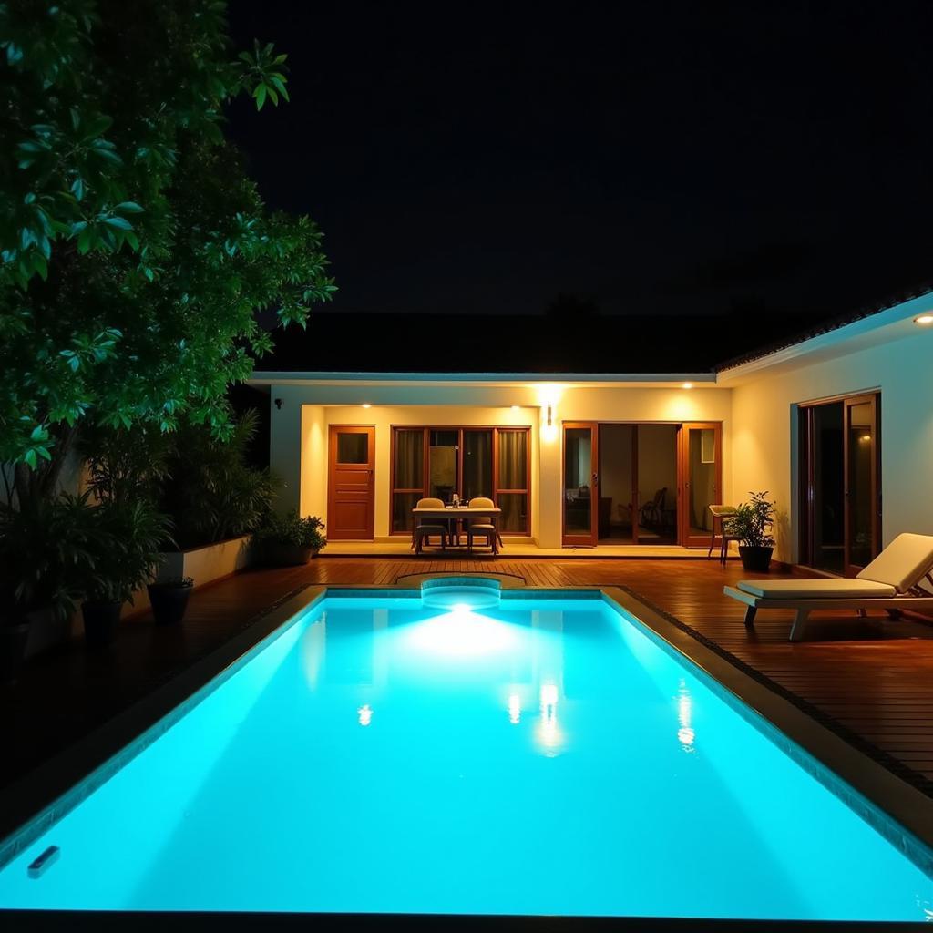 Vung Tau homestay private pool illuminated at night